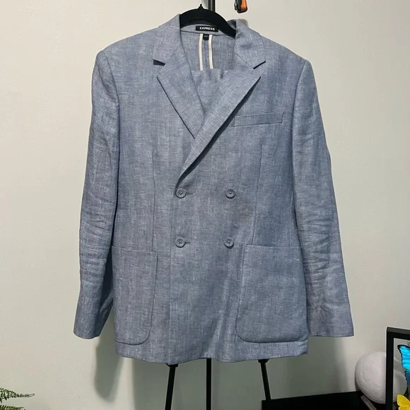 Express Light Blue Double-Breasted Suit - Picture 2 of 6